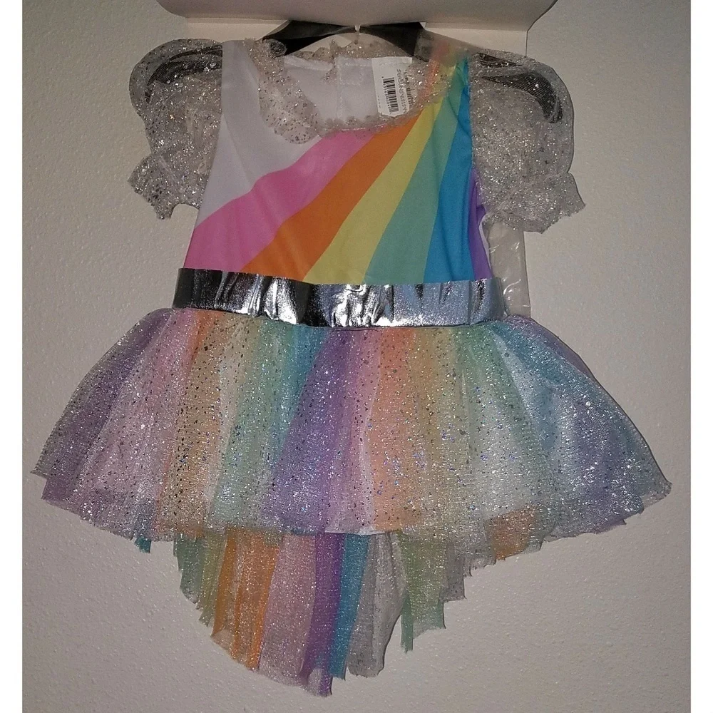 NEW Pastel Rainbow Unicorn Halloween Costume Girls 12-18 Months Dress Headpiece